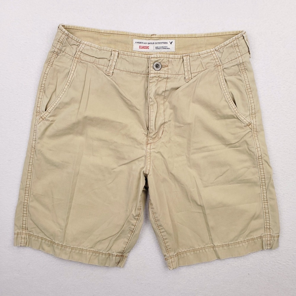 American Eagle Shorts Mens 33 Khaki Chino Classic Flat Front Preppy Streetwear